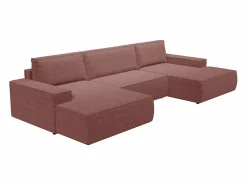 Outlet Vente-unique Gran sofá cama rinconera panorámico de tela AMELIA Terracota