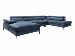 Vente-unique Gran sofá cama rinconera panorámico de terciopelo azul noche SEPINA Pascal Morabito
