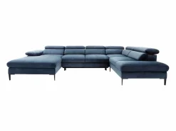Vente-unique Gran sofá cama rinconera panorámico de terciopelo azul noche SEPINA Pascal Morabito