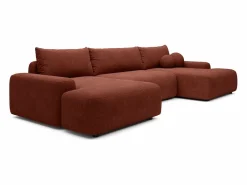 Vente-unique Gran sofá cama rinconera panorámico de 7 plazas en tela texturizada DAVISO