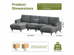 Sale Gran sofá de esquina panorámico - 4 plazas - chaise longue 109cm - de pana - 269x140x86 - Todos Los Sofás|Sofá De Terciopelo
