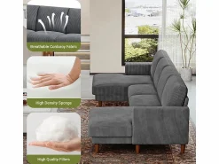 Sale Gran sofá de esquina panorámico - 4 plazas - chaise longue 109cm - de pana - 269x140x86 - Todos Los Sofás|Sofá De Terciopelo
