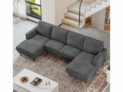 Sale Gran sofá de esquina panorámico - 4 plazas - chaise longue 109cm - de pana - 269x140x86 - Todos Los Sofás|Sofá De Terciopelo