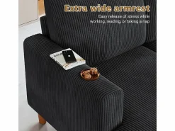 Sale DripeX Gran sofá de esquina panorámico - 4 plazas - chaise longue 109cm - de pana - 269x140x86 - Negro