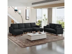 Sale DripeX Gran sofá de esquina panorámico - 4 plazas - chaise longue 109cm - de pana - 269x140x86 - Negro