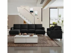 Sale DripeX Gran sofá de esquina panorámico - 4 plazas - chaise longue 109cm - de pana - 269x140x86 - Negro