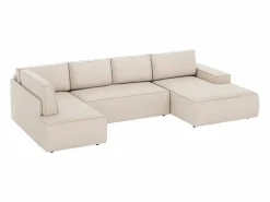 Discount Vente-unique Gran sofá rinconera derecha panorámico en tela texturizada AMELIA Beige
