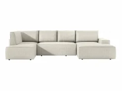 Outlet Vente-unique Gran sofá rinconera panorámico derecho y convertible de pana AMELIA Beige