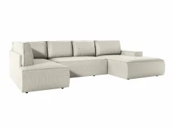 Outlet Vente-unique Gran sofá rinconera panorámico derecho y convertible de pana AMELIA Beige