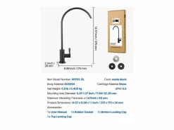 Outlet Grifo de Agua Potable SucceBuy sin Plomo en Acero Inoxidable, Grifo de Ósmosis Inversa con Válvula en Latón Macizo, Filtrado de Arco Alto, Giratorio 360° Negro