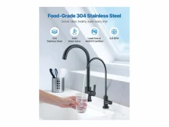 Outlet Grifo de Agua Potable SucceBuy sin Plomo en Acero Inoxidable, Grifo de Ósmosis Inversa con Válvula en Latón Macizo, Filtrado de Arco Alto, Giratorio 360° Negro