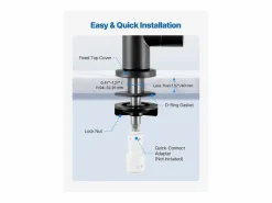 Outlet Grifo de Agua Potable SucceBuy sin Plomo en Acero Inoxidable, Grifo de Ósmosis Inversa con Válvula en Latón Macizo, Filtrado de Arco Alto, Giratorio 360° Negro