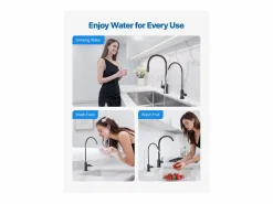 Outlet Grifo de Agua Potable SucceBuy sin Plomo en Acero Inoxidable, Grifo de Ósmosis Inversa con Válvula en Latón Macizo, Filtrado de Arco Alto, Giratorio 360° Negro