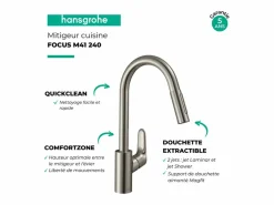 HANSGROHE Grifo de cocina con ducha Focus M41 240 2 chorros aspecto acero inoxidable