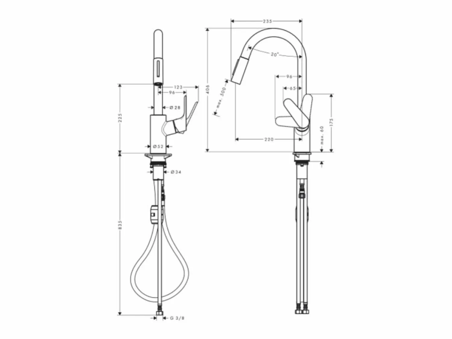 Online HANSGROHE Grifo de cocina con ducha Focus M41 240 2 chorros mate Negro