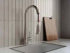 Outlet Vente-unique Grifo de cocina con ducha extraíble de acero inoxidable - Cromado - RONA Plateado