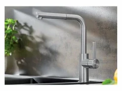 Outlet Grifo de cocina de acero inoxidable cepillado LANORA-S con ducha extraíble y caño orientable 190° Grifo De Cocina