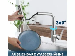 Discount NETTLIFE Grifo de cocina extraíble - Grifo mezclador para fregadero de 360° con ducha de acero inoxidable, 2 modos de pulverización Plateado
