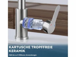Discount NETTLIFE Grifo de cocina extraíble - Grifo mezclador para fregadero de 360° con ducha de acero inoxidable, 2 modos de pulverización Plateado