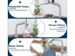 Discount NETTLIFE Grifo de cocina extraíble - Grifo mezclador para fregadero de 360° con ducha de acero inoxidable, 2 modos de pulverización Plateado