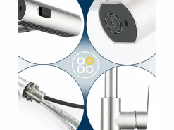 Discount NETTLIFE Grifo de cocina extraíble - Grifo mezclador para fregadero de 360° con ducha de acero inoxidable, 2 modos de pulverización Plateado