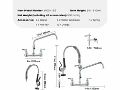 Online Grifo de Cocina SucceBuy para Fregadero de Montaje en Pared - Con Rociador de Prelavado, 53.3 cm Grifo De Cocina