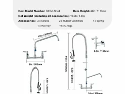 Grifo de Cocina SucceBuy para Fregadero de Montaje en Pared - Con Rociador de Prelavado, 111.8 cm