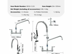 Outlet Grifo de Cocina SucceBuy para Fregadero de Montaje en Pared - Con Rociador de Prelavado, 63.5 cm Grifo De Cocina