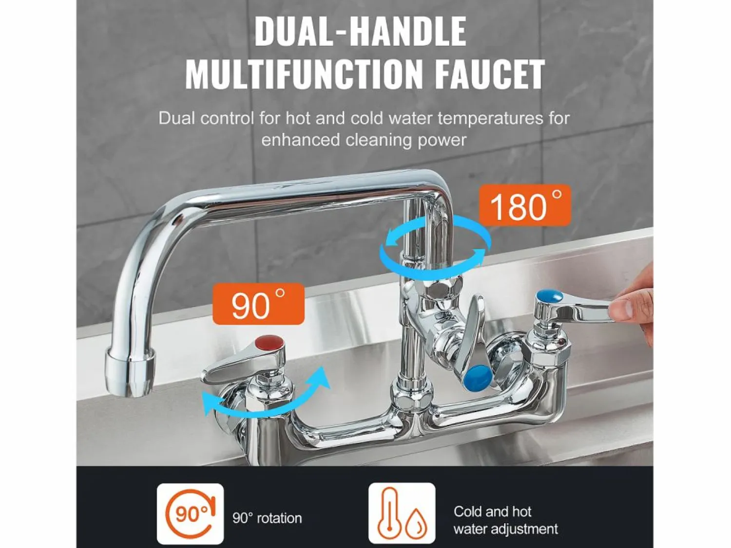 Outlet Grifo de Cocina SucceBuy para Fregadero de Montaje en Pared - Con Rociador de Prelavado, 63.5 cm Grifo De Cocina