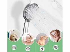 NETTLIFE Grifo mezclador de baño con ducha de mano, grifo de pared de acero inoxidable, monomando, instalación vista para baño