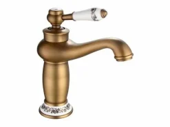Outlet Rousseau Grifo monomando para lavabo MARPLE viejo cepillado, cuerpo de latón, caño cuello de cisne 205 mm, cartucho cerámico Ø35 mm Bronce