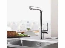 Hot GROHE Essence mezclador de cocina tamaño XL Caño alto cromado extraíble Gris claro