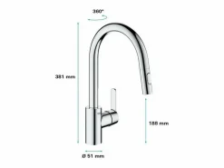 Outlet GROHE Get grifo de cocina con caño alto aireador cromado Gris claro