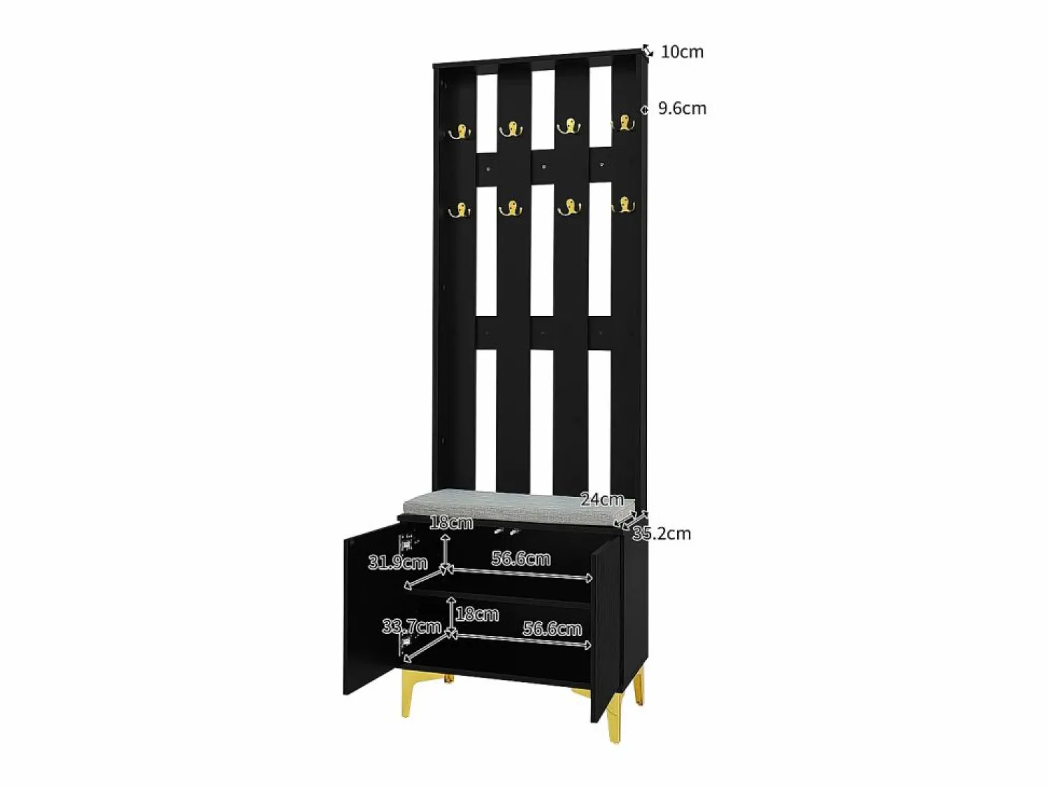 Best Guardarropa con perchero y banco zapatero - 60,5x35,2x180,5 cm - Tablero de partículas - Armario De Entrada