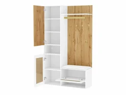 Discount Guardarropa 110x38x190 cm con LED - con espejo + 5 ganchos + zapatero - Natural y Blanco Armario De Entrada