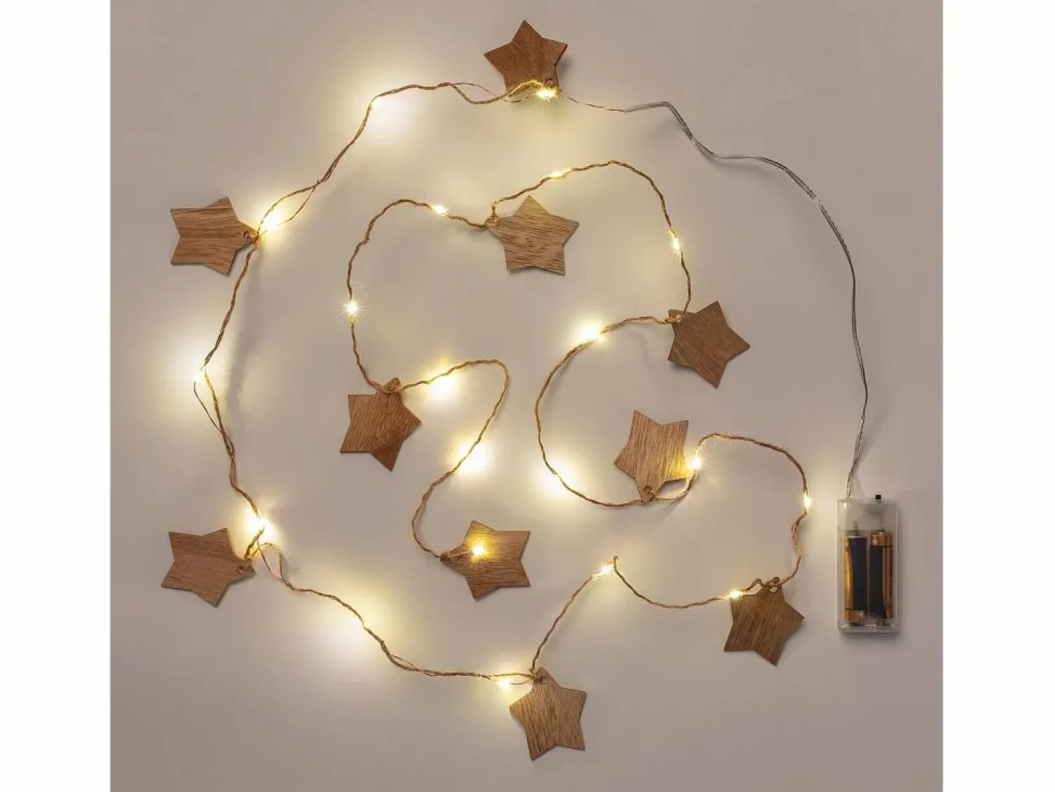 Best Guirnalda de Luces LED Estrella Madera con Batería 2,2m 3000K Cálido Guirnalda Luminosa