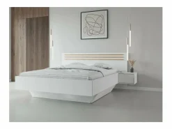 Meublorama Habitación completa FLORENCIA – Cama 160x200 + somier + cajones + armario + cómoda – y roble Blanco