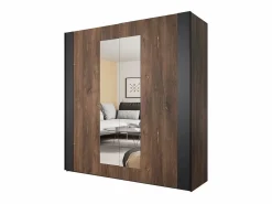 Discount Meublorama Habitación completa FOX – Armario 200 cm, Cama 160x200 con somier incluido, Cómoda, Mesitas de noche – Roble oscuro Marru00f3n