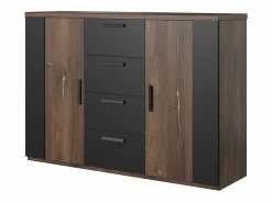 Discount Meublorama Habitación completa FOX – Armario 200 cm, Cama 160x200 con somier incluido, Cómoda, Mesitas de noche – Roble oscuro Marru00f3n