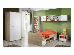 Best Habitación completa para niños y adolescentes, colección DENVER. Armario, cama, biblioteca, mesita de noche y estantería. Dormitorio Completo