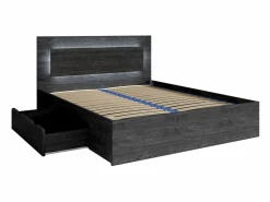 Discount Habitación completa VELTIS – Cama 180x200 LED con somier + armario + cómoda + mesitas de noche – Fresno Dormitorio Completo