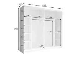 Meublorama Habitación completa VELTIS – Cama 180x200 LED con somier + armario + cómoda + mesitas de noche – Fresno negro