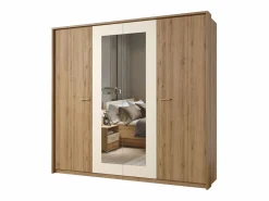 Meublorama Habitación completa VERTIGO - Cama con canapé 180x200, 2 mesitas de noche, armario de 4 puertas + marco de diseño
