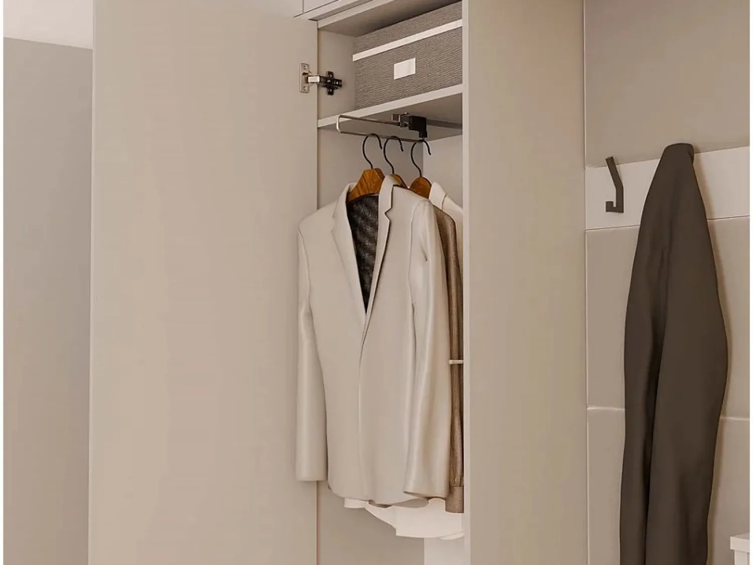 Outlet TOPESHOP HAGA - Conjunto de entrada con 1 armario + 2 percheros de 6 ganchos + banco 150x35x238 cm - cachemira Beige