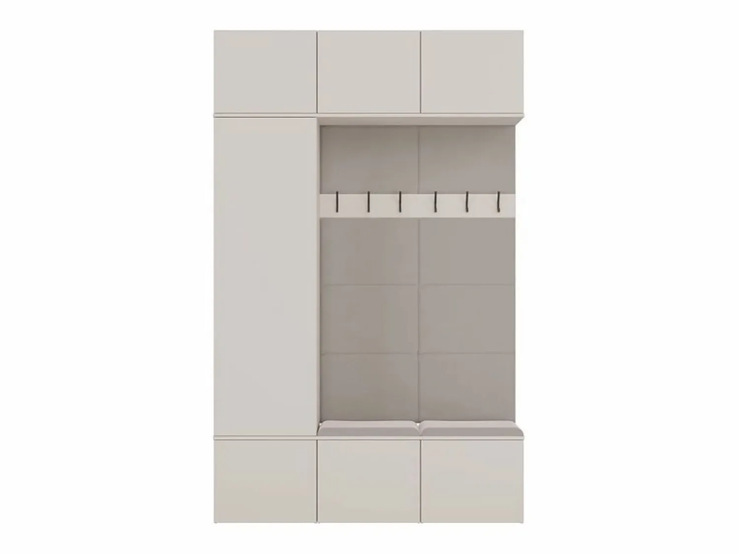 Outlet TOPESHOP HAGA - Conjunto de entrada con 1 armario + 2 percheros de 6 ganchos + banco 150x35x238 cm - cachemira Beige
