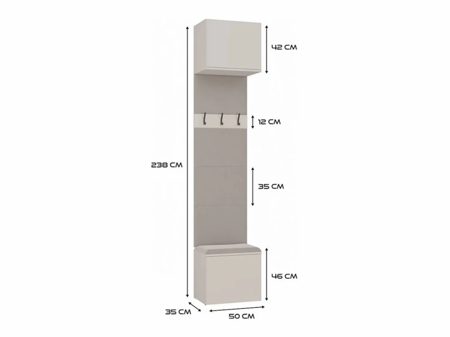 Outlet TOPESHOP HAGA - Conjunto de entrada con 1 armario + 2 percheros de 6 ganchos + banco 150x35x238 cm - cachemira Beige