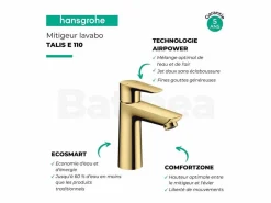 Hot HANSGROHE Mezclador de lavabo Talis E 110 con desagüe automático y extraíble en aspecto pulido Dorado
