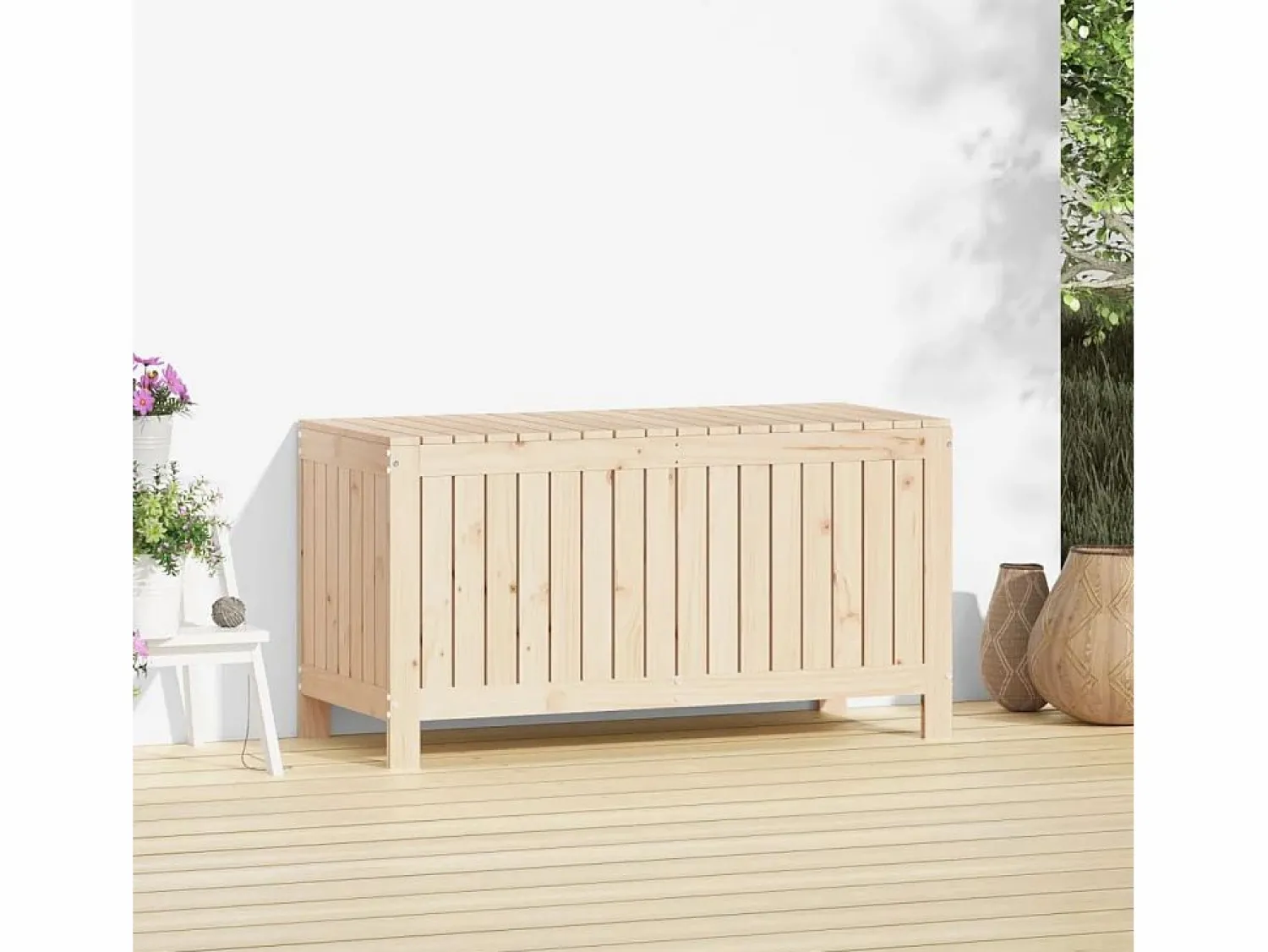 Outlet Hara Caja de almacenaje jardín madera maciza de pino 115x49x60 cm Baúl De Jardín