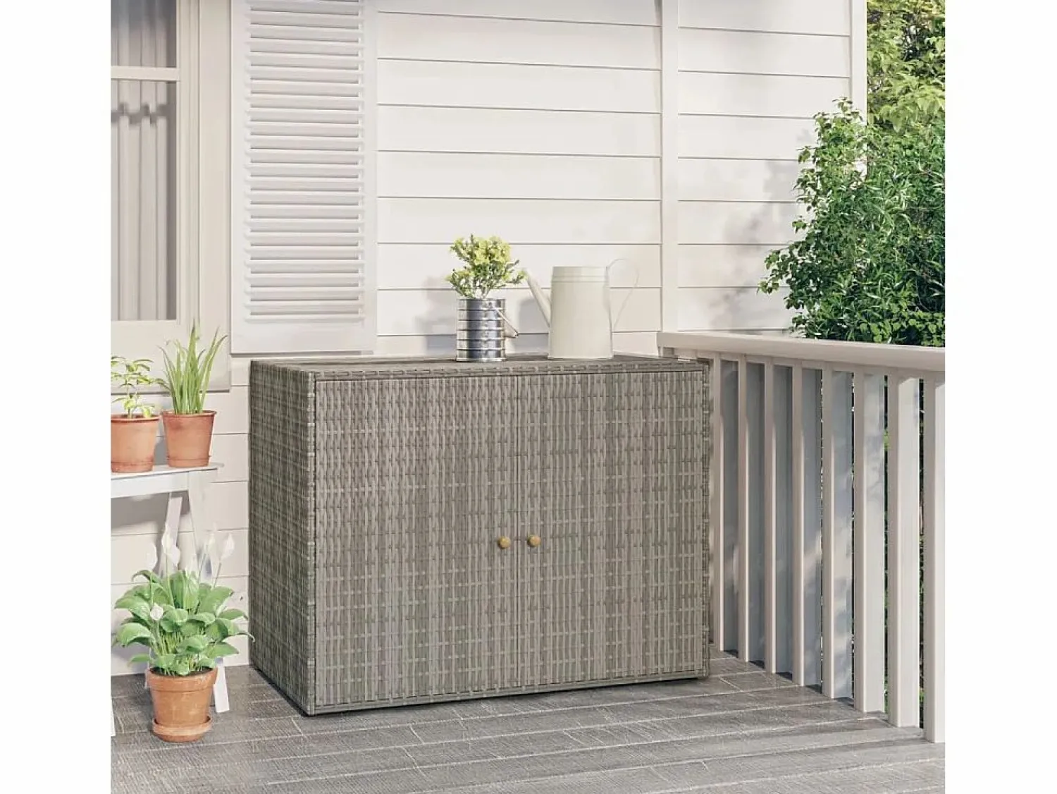 Outlet Herber Armario de almacenaje de jardín ratán PE 100x55,5x80 cm Armario De Jardín