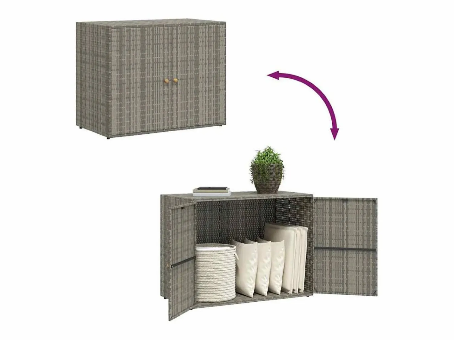 Outlet Herber Armario de almacenaje de jardín ratán PE 100x55,5x80 cm Armario De Jardín